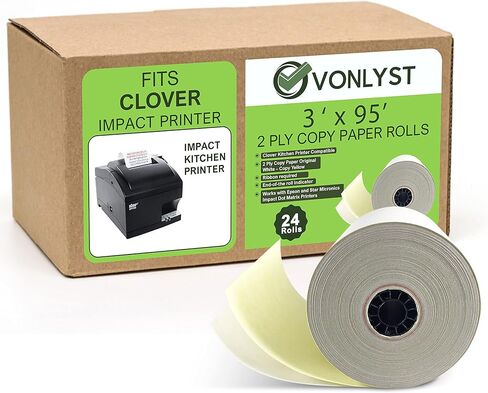 لفات من طبقتين خالية من الكربون مقاس 3 × 95 أبيض/كناري لورق طابعة المطبخ البرسيم (12 لفة) in Kuwait