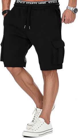 Cargo Sweat Shorts for Men Casual Drawstring Cotton Sweatpants Elastic Waist Athletic Gym Jogger Shorts with Pocket in Saudi Arabia