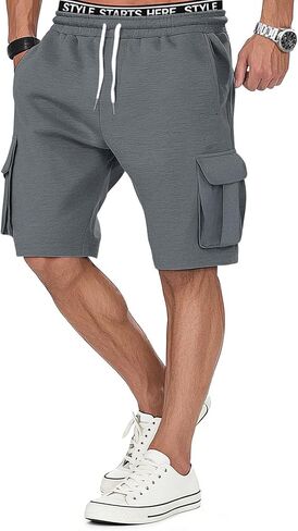 Cargo Sweat Shorts for Men Casual Drawstring Cotton Sweatpants Elastic Waist Athletic Gym Jogger Shorts with Pocket in Saudi Arabia