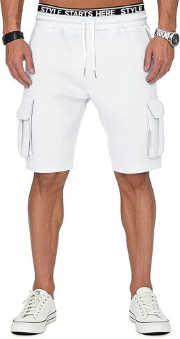 Cargo Sweat Shorts for Men Casual Drawstring Cotton Sweatpants Elastic Waist Athletic Gym Jogger Shorts with Pocket in Saudi Arabia