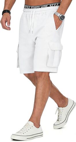 Cargo Sweat Shorts for Men Casual Drawstring Cotton Sweatpants Elastic Waist Athletic Gym Jogger Shorts with Pocket in Saudi Arabia