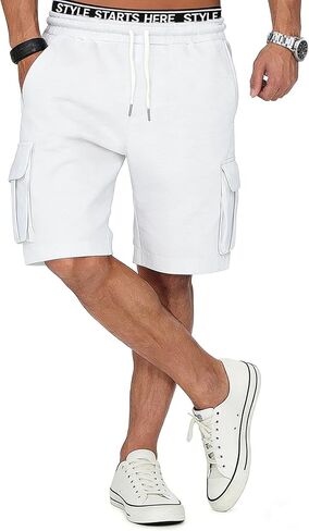 Cargo Sweat Shorts for Men Casual Drawstring Cotton Sweatpants Elastic Waist Athletic Gym Jogger Shorts with Pocket in Saudi Arabia