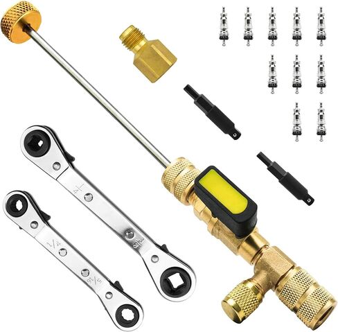 أداة تثبيت مزيل قلب الصمام ومجموعة مفتاح ربط خدمة التدفئة والتهوية وتكييف الهواء، أداة إزالة قلب التدفئة والتهوية وتكييف الهواء مع 1/4 بوصة و5/16 بوصة متوافقة مع SAE، تناسب أنظمة R410A R22 R134a، مجموعة أدوات إصلاح تبريد التيار المتردد in Kuwait