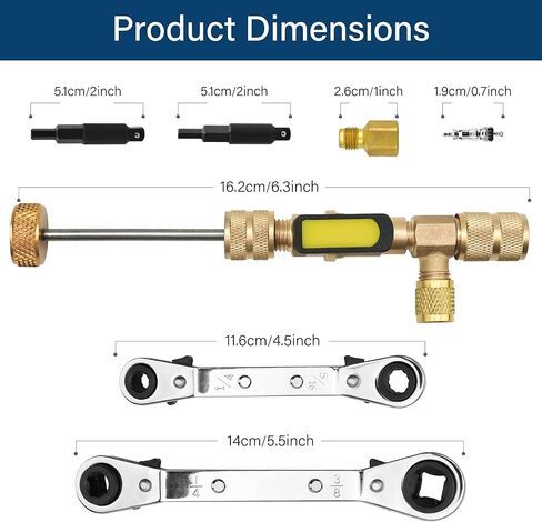 أداة تثبيت مزيل قلب الصمام ومجموعة مفتاح ربط خدمة التدفئة والتهوية وتكييف الهواء، أداة إزالة قلب التدفئة والتهوية وتكييف الهواء مع 1/4 بوصة و5/16 بوصة متوافقة مع SAE، تناسب أنظمة R410A R22 R134a، مجموعة أدوات إصلاح تبريد التيار المتردد in Kuwait