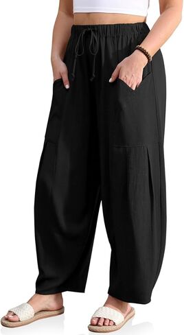 TARSE Womens Linen Harem Pants Elastic Waist Drawstring Loose Fit Baggy Casual Pants with Pockets in Saudi Arabia