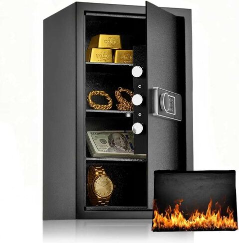خزنة كبيرة بطول 19.7 بوصة، خزنة منزلية بمساحة 3.4 قدم مكعب مع حقيبة مضادة للحريق، صندوق قفل مضاد للسرقة مع نظام إنذار ولوحة مفاتيح رقمية للمستندات والنقود والأشياء الثمينة in Kuwait
