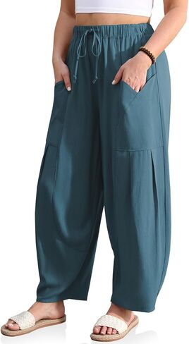 TARSE Womens Linen Harem Pants Elastic Waist Drawstring Loose Fit Baggy Casual Pants with Pockets in Kuwait