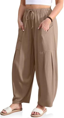 TARSE Womens Linen Harem Pants Elastic Waist Drawstring Loose Fit Baggy Casual Pants with Pockets in Saudi Arabia