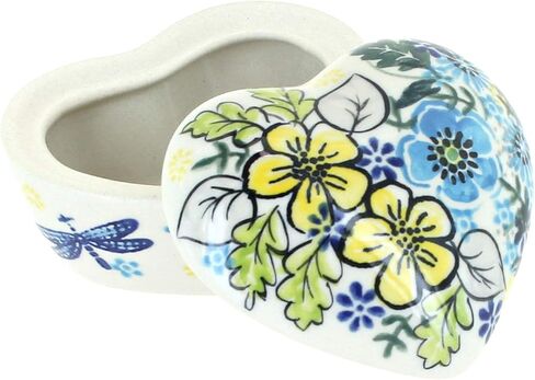 فخار مصقول باللون الأزرق - صندوق قلب صغير على شكل خنفساء حمراء - 2.5 بوصة × 2.75 بوصة - هدية تزيينية لحفلات الزفاف واحتفالات الذكرى السنوية والمناسبات الخاصة in Kuwait