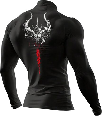 SOLY HUX Men's Workout Shirts Gothic Graphic Tees Long Sleeve Mock Neck Athletic T Shirt Sports Running Gym Tops in Saudi Arabia
