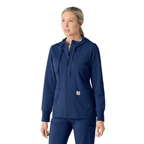 Carhartt Layers Scrubs for Women, Full Zip Waffle Hoodie - Navy, L in Saudi Arabia