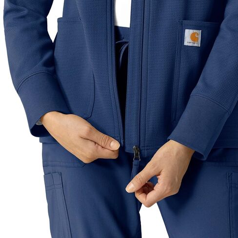 Carhartt Layers Scrubs for Women, Full Zip Waffle Hoodie - Navy, L in Saudi Arabia