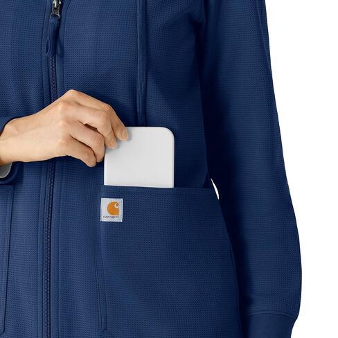 Carhartt Layers Scrubs for Women, Full Zip Waffle Hoodie - Navy, L in Saudi Arabia