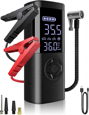 تيمولا جامب ستارتر مع ضاغط هواء 14.8 فولت 6000 مللي أمبير في الساعة، صندوق القفز المحمول لبطارية السيارة و7 أمبير 150 رطل لكل بوصة مربعة منفاخ إطارات للسيارات والشاحنات وسيارات الدفع الرباعي مع ضوء LED in Kuwait