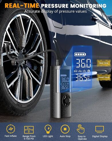 تيمولا جامب ستارتر مع ضاغط هواء 14.8 فولت 6000 مللي أمبير في الساعة، صندوق القفز المحمول لبطارية السيارة و7 أمبير 150 رطل لكل بوصة مربعة منفاخ إطارات للسيارات والشاحنات وسيارات الدفع الرباعي مع ضوء LED in Kuwait