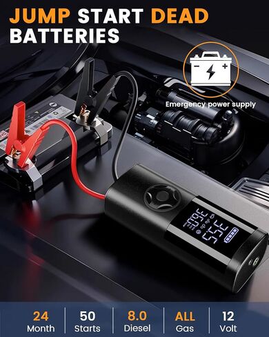 تيمولا جامب ستارتر مع ضاغط هواء 14.8 فولت 6000 مللي أمبير في الساعة، صندوق القفز المحمول لبطارية السيارة و7 أمبير 150 رطل لكل بوصة مربعة منفاخ إطارات للسيارات والشاحنات وسيارات الدفع الرباعي مع ضوء LED in Kuwait