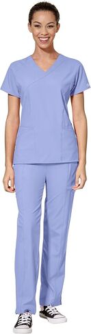 WonderWink W123 Women's Mock Wrap Top & Flat Front Double Cargo Pant Scrub Set + Badge Reel in Saudi Arabia