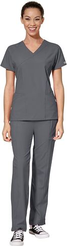 WonderWink W123 Women's Mock Wrap Top & Flat Front Double Cargo Pant Scrub Set + Badge Reel in Saudi Arabia