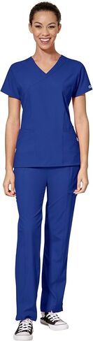 WonderWink W123 Women's Mock Wrap Top & Flat Front Double Cargo Pant Scrub Set + Badge Reel in Saudi Arabia