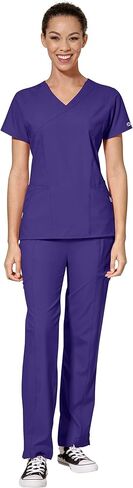 WonderWink W123 Women's Mock Wrap Top & Flat Front Double Cargo Pant Scrub Set + Badge Reel in Saudi Arabia