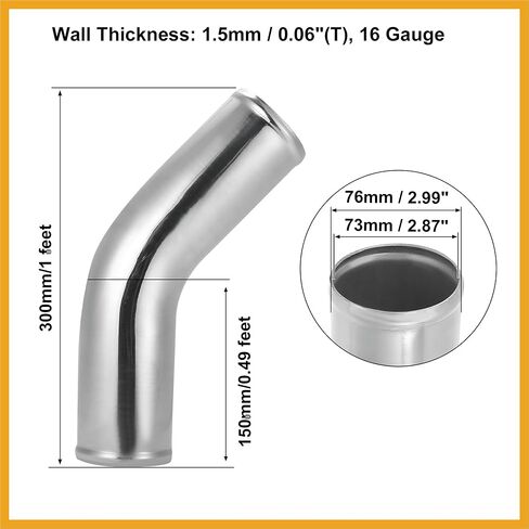 OD 3 "76 مللي متر طول 12" 300 مللي متر سبائك الألومنيوم أنبوب المبرد الأنابيب 45 درجة مدخل هواء أنبوب فضي لهجة لاستبدال السيارة in Kuwait