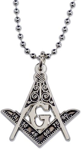 Square & Compass Masonic Necklace - [Black & Silver][1 1/4'' Tall] in Saudi Arabia