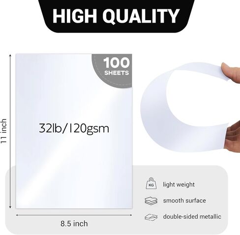 100 Sheets White Shimmer Paper 8.5 x 11 Double Sided, Goefun 32 lb Bond 120 GSM Glossy Metallic Paper for Invitations, Certificates, Crafts in Kuwait