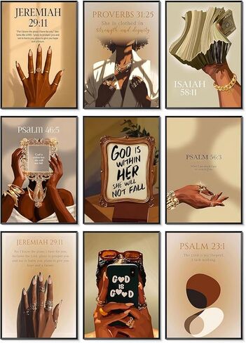 Black Girl Wall Art Set of 9,African American Woman Wall Decor Paintings,Fashion Black Girl Posters Prints Pictures For Bathroom Bedroom Living Room Home Decor 8x10 Inch Unframed in Saudi Arabia