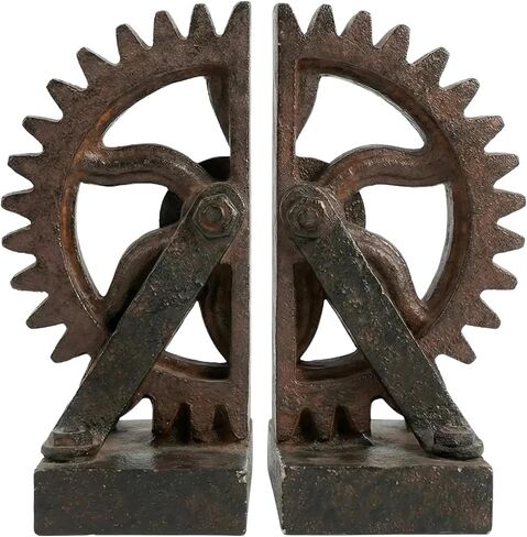 Comfy Hour Farmhouse Collection Resin Set of 2, Wheel Gear Art Bookends, Solid Heavy Weight, Brown & Black in Kuwait