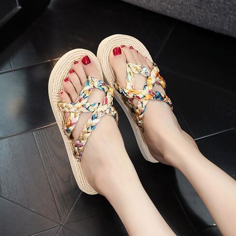 Women's Floral Braided Crisscross Flip Flop Sandals - Espadrille Sole Flat Summer Flip Flop for Beach, Vacation & Casual Daily Wear in Saudi Arabia