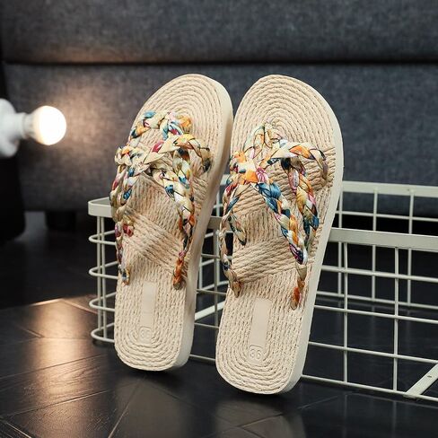 Women's Floral Braided Crisscross Flip Flop Sandals - Espadrille Sole Flat Summer Flip Flop for Beach, Vacation & Casual Daily Wear in Saudi Arabia