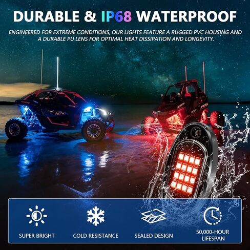 8 Pods RGB LED Rock Lights لسيارات الجيب والشاحنات وعربات الجولف وUTVs، مجموعة Underglow المقاومة للماء مع التحكم في التطبيق، وضع الموسيقى، أضواء النيون السفلية 12 فولت للسيارات، ATV، RZR، SUV، مركبات الطرق الوعرة in Kuwait