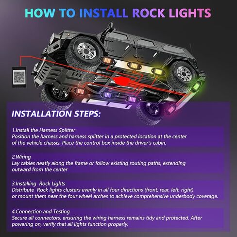 8 Pods RGB LED Rock Lights لسيارات الجيب والشاحنات وعربات الجولف وUTVs، مجموعة Underglow المقاومة للماء مع التحكم في التطبيق، وضع الموسيقى، أضواء النيون السفلية 12 فولت للسيارات، ATV، RZR، SUV، مركبات الطرق الوعرة in Kuwait