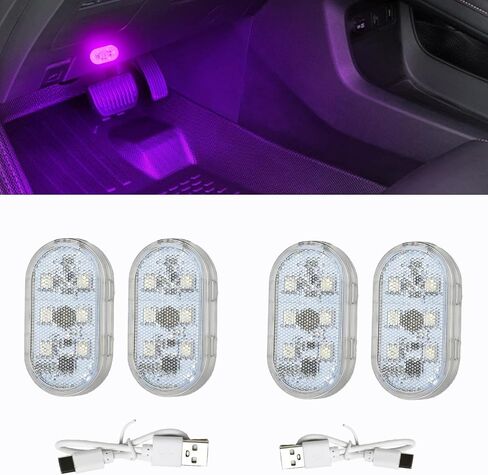 4 Pack Wireless Car LED Lights Touch Control, USB Rechargeable Interior Ambient Light, 7 Colors Switch, Cordless Multicolor LED Dome Lights for Car Truck SUV RV Decor in Saudi Arabia