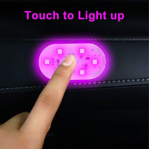 4 Pack Wireless Car LED Lights Touch Control, USB Rechargeable Interior Ambient Light, 7 Colors Switch, Cordless Multicolor LED Dome Lights for Car Truck SUV RV Decor in Saudi Arabia
