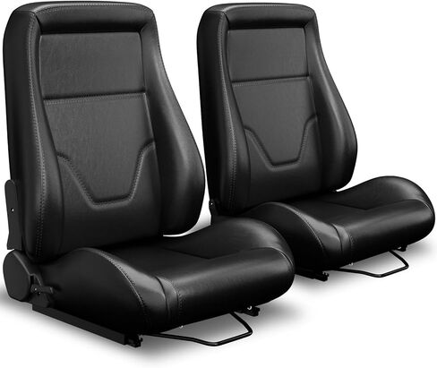Universal Classic PVC OBS Style Seats with Dual Sliders Reclinable Low Back Racing Bucket Seats Pair (Black) in Kuwait