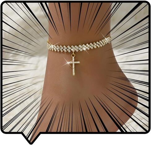 خلخال كريستال متقاطع مع أحجار الراين، سلسلة مطلية بالذهب، سوار الكاحل ذو سحر ديني in Kuwait