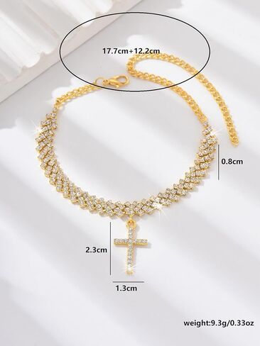 خلخال كريستال متقاطع مع أحجار الراين، سلسلة مطلية بالذهب، سوار الكاحل ذو سحر ديني in Kuwait