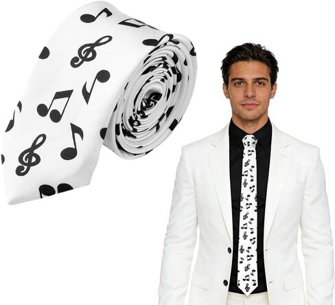 Xiyantiji White Music Note Necktie for Men Business Birthday Party Suit Accessories Musician Music Lover Neck Ties for Dress Shirt Musical Theme Piano Tie Adjustable in Saudi Arabia