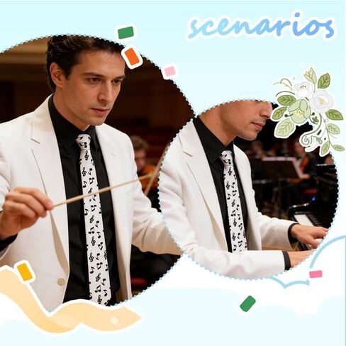 Xiyantiji White Music Note Necktie for Men Business Birthday Party Suit Accessories Musician Music Lover Neck Ties for Dress Shirt Musical Theme Piano Tie Adjustable in Saudi Arabia