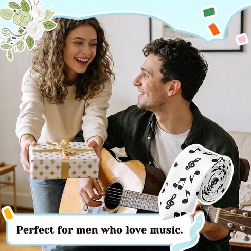 Xiyantiji White Music Note Necktie for Men Business Birthday Party Suit Accessories Musician Music Lover Neck Ties for Dress Shirt Musical Theme Piano Tie Adjustable in Saudi Arabia