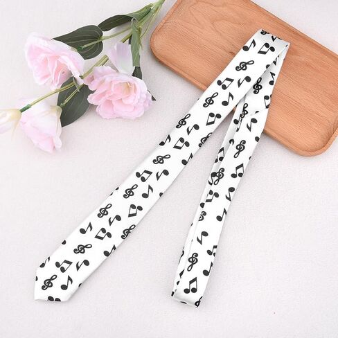 Xiyantiji White Music Note Necktie for Men Business Birthday Party Suit Accessories Musician Music Lover Neck Ties for Dress Shirt Musical Theme Piano Tie Adjustable in Saudi Arabia