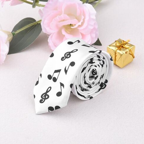 Xiyantiji White Music Note Necktie for Men Business Birthday Party Suit Accessories Musician Music Lover Neck Ties for Dress Shirt Musical Theme Piano Tie Adjustable in Saudi Arabia