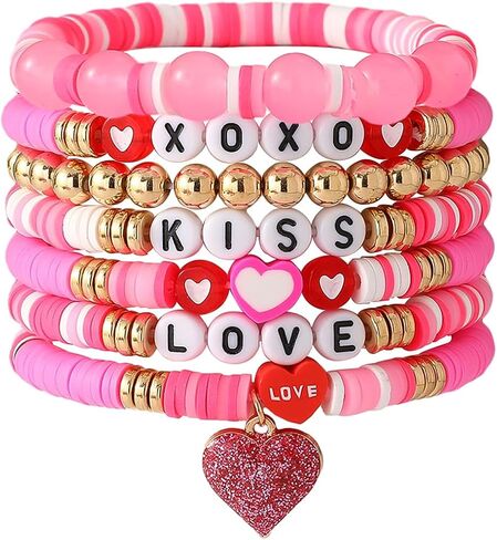 Valentines Bracelets Valentines Gifts For Women Love Heart Pink Bracelet Set Valentine‘s Accessories Jewelry in Saudi Arabia