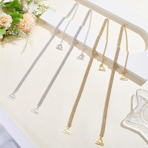 PLIGREAT 2 Pairs Rhinestone Bra Shoulder Straps, 2 Colors Adjustable Nonskid Bra Shoulder Chain Multi-Layered Rhinestones Straps for Women Wedding Bridal Dress Jewelry in Saudi Arabia