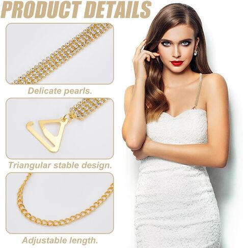 PLIGREAT 2 Pairs Rhinestone Bra Shoulder Straps, 2 Colors Adjustable Nonskid Bra Shoulder Chain Multi-Layered Rhinestones Straps for Women Wedding Bridal Dress Jewelry in Saudi Arabia