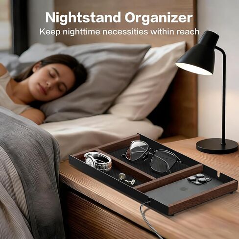 Desk Drawer Organizer Tray With Removable Magnetic Wooden Strip,Freely Adjustable Space,Made of Aluminum and Walnut,Valet Tray for Mens,Desk Accessories for Office/Home/Nightstand in Saudi Arabia