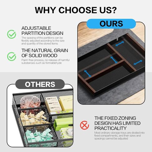 Desk Drawer Organizer Tray With Removable Magnetic Wooden Strip,Freely Adjustable Space,Made of Aluminum and Walnut,Valet Tray for Mens,Desk Accessories for Office/Home/Nightstand in Saudi Arabia