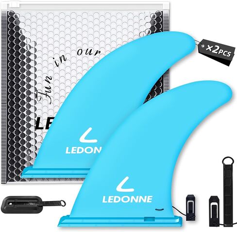 LEDONNE Fin 9" Surf & SUP Fins 2 Pcs (USD 4.99-5.49/1 Pcs)-9"Center Fin for Longboard Surfboard & Paddle Board with 1 Extra Pin No-Tool Installation Fin Lowest Price in The Market in Kuwait