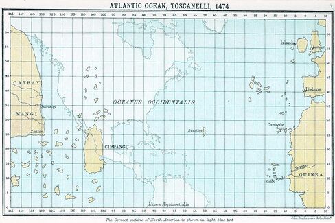 4"x6" Poster, Toscanelli's 1474 map of Atlantic Ocean superimposed on modern map - Gallery Print in Saudi Arabia